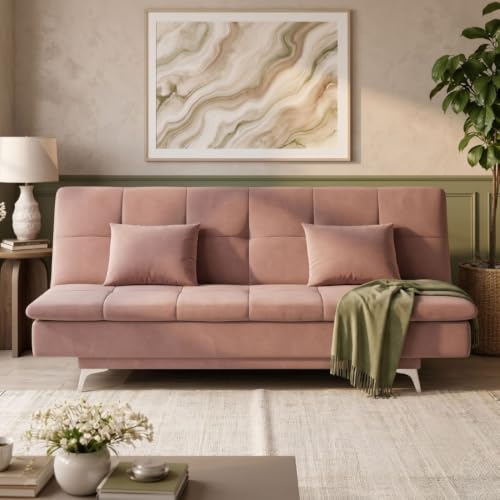 Image of Velum 3 Seater Sofa for Living Room & Office | Premium Fabric Upholstery | Solid Wood Frame | Comfortable Seating | 3 Years Warranty (Blush Pink, Sofa Cum Bed)