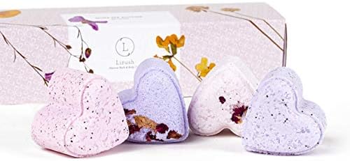 Shower Steamers, Handmade in USA Natural Premium Quality 4 Heart Bath Bomb Set, Luxury Spa Bath Salt Fizzies, Love Gift Idea for Women Teen Girls Wife Girlfriends Mom Mother's day, by Lizush