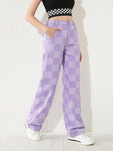 WDIRARA Girl's Butterfly Print Elastic Waist Wide Leg Ripped Jeans Denim Pants3