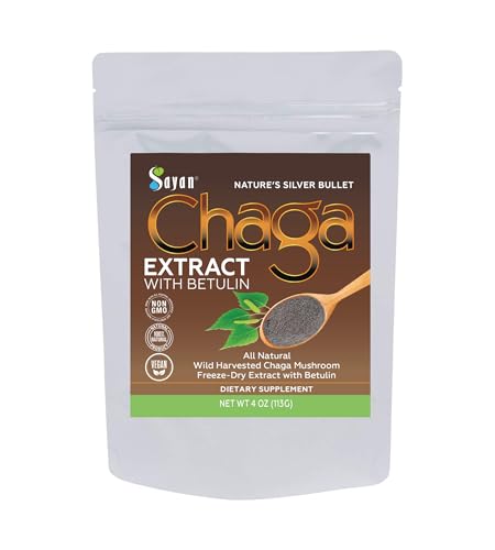 Sayan Siberian Chaga Mushroom Extract with Betulin Powder (4 oz) – Organic Antioxidant Blend – Support Immune System & Regulate Body Functions, Energy, Clarity, Wellness – Mix with Yogurt or Smoothies