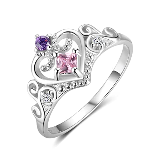 Bague de promesse en argent 925 et couronne rose pour un cadeau romantique