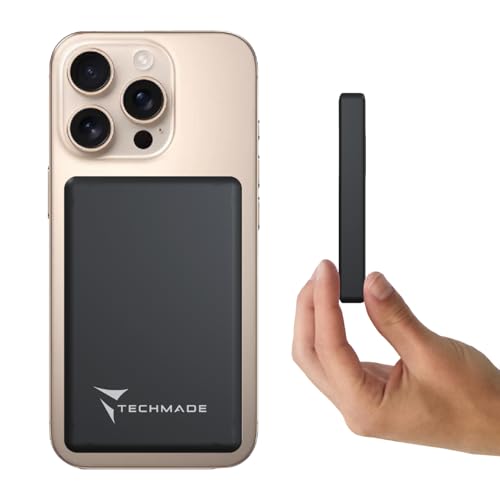 TECHMADE Power Bank Magnetico 10000 mAh - Ricarica Veloce, Super Slim, Leggero - Compatibile con iPhone 15/14/13/12/Mini/Pro/Pro Max - Cavo USB-C Incluso (10000 mAh)