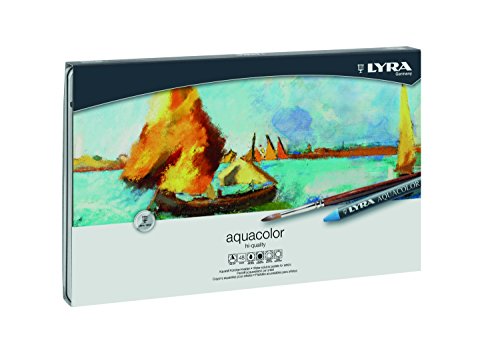 LYRA Aquacouleur - 48 crayons pastels en cire aquarellables en boîte métal couleurs assorties
