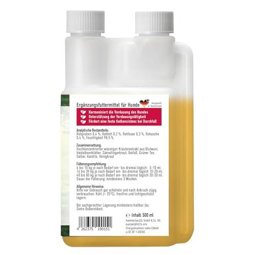 TJURE Gastro Liquid für Hunde | 500 ml | Ergänzungsfuttermittel zur Unterstützung der normalen Verdauung | Mit Blutwurz, Heidelbeerblättern & Gänsefingerkraut | Made in Germany