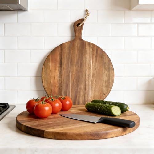 Tabla de cortar de madera de acacia con mango 16x12 pulg miniatura 5