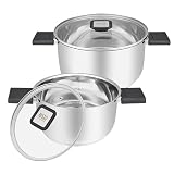 RESTO 92210 Topfset aus Edelstahl, 4-teilig, mit ergonomischen klappbaren Griffen, Messskala...