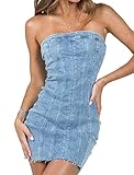 Just Quella Women Denim Strapless Tube Bodycon Mini Jean Dress (US 0-2)