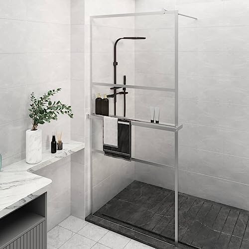 Rantry Mampara de ducha con estante cromado, 80 x 195 cm, vidrio ESG y aluminio, pared de ducha fija, grupo de ducha de pared, pared de ducha deslizante, pared de ducha Walk-in para baño Model3185491