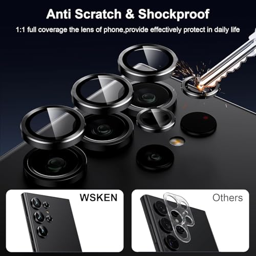 Image of WSKEN for Samsung Galaxy Ultra Camera Lens Protector, Ultra Thin Scratch Resistant 9H Tempered Glass with Aluminum Metal Circle Camera Screen Protector Cover Accessories (Black, S24 Ultra)