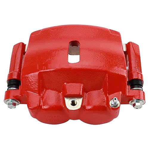 Image of TRQ Front Left Brake Caliper w /Bracket Performance Red Drivers Side | For 2004-2008 Ford F-150 2004 F-150 Heritage 2006-2008 Lincoln Mark LT