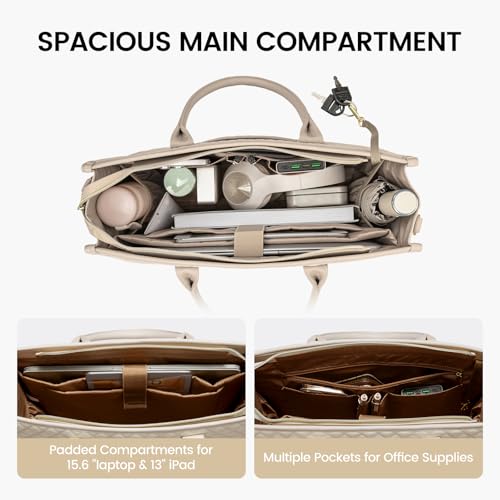 LOVEVOOK Laptop Bags for Women, 15.6 inch Waterproof Work Tote Bag with Clutch, Professional Teacher Computer Purse Lightweight Shoulder Bag Travel, Beige by LOVEVOOK - Image 3