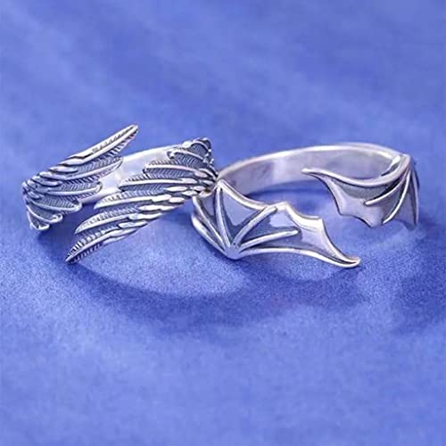 Ring 2x Classic Simple Angel Demon Wing Couple Rings Set Ins Retro for Creative Opening Adjustable Ring For Teen Girls3