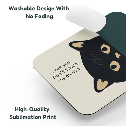 Image of SHERISH Cute Cat Mouse Pad for Laptop & PC - 19x23 cm Black Desk Mat | Smooth Cloth Surface, Non-Slip Rubber Base, Waterproof & Durable Gaming Mousepad for Office & Home (Cute Cat)
