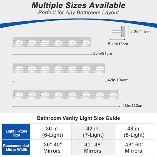 Image of IZORRO LED Modern Bathroom Lights Fixtures(6-Light,Dimmable,360Rotate),Chrome Acrylic Wall Lighting,Vanity Lights for Bathroom Over Mirror - 6000k 36In (No Assembly Required)
