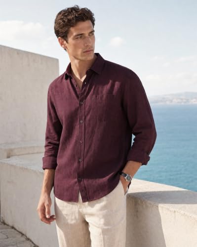 Image of Nobero Breezy Premium Linen Cotton Shirt for Men | Stylish Casual Shirts for Men | Semi Cut Collar | Box Pleat | Curved Hem | Regular Fit | Full Sleeve | S-XXXL