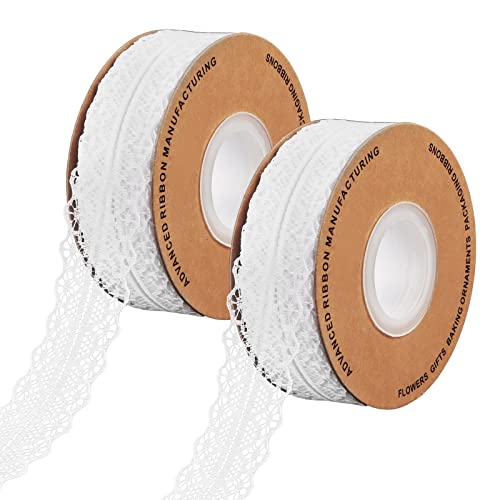 Encaje Blanco,Cinta de Encaje,Adorno de Encaje de Guipur,Cinta de Encaje de Ganchillo Blanco,Patrón Surtido para Ropa de Vestir, Bricolaje, 2 Rollos, 45M x 2