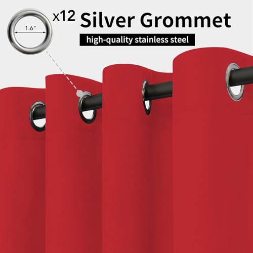 Image of Easy-Going Outdoor Curtains for Patio 1 Panel, 110x120 inch, Red | Waterproof, Windproof, Weatherproof Privacy Outdoor Curtains for Cabanas Porches and Pergolas, Grommet Top and Tab Bottom