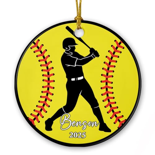 2025 Custom Softball Player Ceramic Ornament Xmas Tree, Softball Team Ornament Gifts for Athlete Coach, Personalized Sport Lovers Christmas Decoration with Name & Year, Sport Fan Ceramic Ornaments