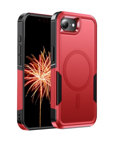 Magnetyczne Wytrzymałe Etui Podwójnej Warstwy dla Compatible with iPhone 17 Pro Max, Wojskowa Ochrona Przed Wstrząsami Anti-Żółknięciem Heavy Duty Ochrona Pokrycie Bez Śladów Palców - Czerwony