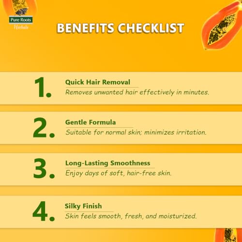 Image of Pure Roots Papaya Hair Removal Cream 50g Pack of 3, Enriched with Papaya Extract & Shea Butter, Painless, Easy and Effective Hair Removal Cream for Women and Men