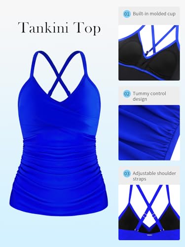 Image of RELELCIGA Women's Tankini Top V Neck Ruched Tummy Control Bathing Suit Top