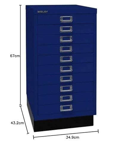 BISLEY MultiDrawer, 29er Serie mit Sockel, DIN A3, 10 Schubladen, Metall, 639 Oxfordblau, 43.2 x 34.9 x 67 cm