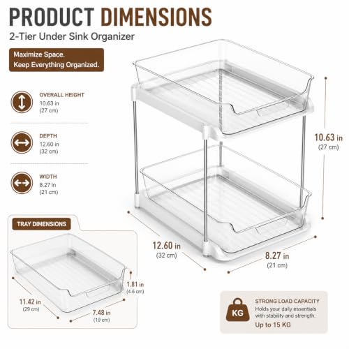Image of Zollyss Under Sink Storage Organizer, 2 Tier Pull Out Cabinet Organizer for Kitchen & Bathroom, Under Sink Shelf Storage Rack, Multi-Purpose Space Saving Organizer with Sliding Drawers