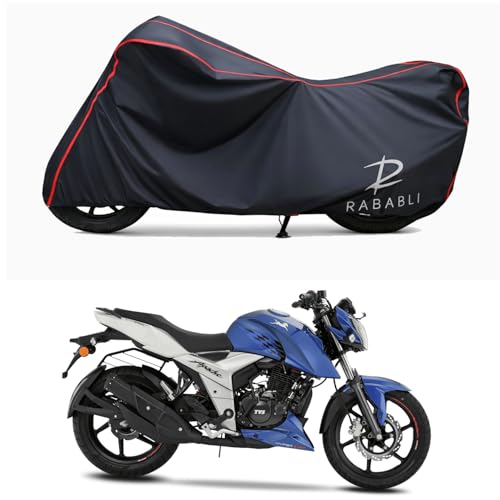 Image of Waterproof Bike Body Cover Compatible for | TVS Apache RTR 160 4V BS6 | Taffeta Fabric, Red Piping Design, Bottom Elastic Fit | Dustproof, Sun UV & Rain Protection for All Bikes