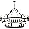 60 Inch Large Black Wagon Wheel Chandelier,2 Tier 54-Lights Farmhouse Industrial Country Style Round Pendant Light Fixture for Dining Room Kitche