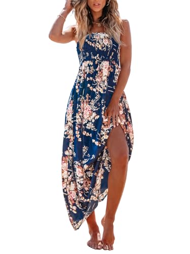 Image of CUPSHE Women's Floral Maxi Dress Spaghetti Strap Summer Boho Beach Dress Smocked Sundress Casual Vacation Flowy Long Dress