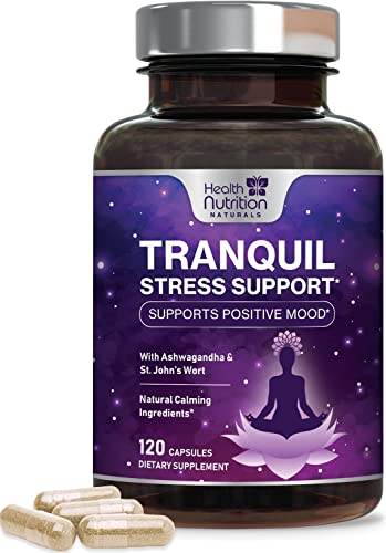 Stress Support Supplement - Made with Ashwagandha, L-Theanine, Rhodiola Rosea, GABA and 5-Htp - Herbal Complex for Mood Support, Calmness, and Relaxation - Vegan, Non-GMO - 120 Capsules