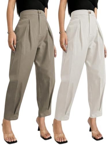 Image of GRECIILOOKS Balloon Fit Ankle Length Women Casual Trousers | Ankle Length Pants for Women Zip & Button | Woman Trousers Balloon Pants