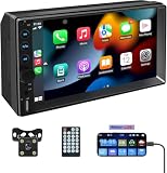 Double Din Car Stereo with Bluetooth,7 Inch Touch Screen Car Stereo,MP5 Car Radio Touchscreen with Backup Camera,Remote Control,Support Mirror Link,USB/TF/AUX/SWC,AM/FM Car Audio Receivers