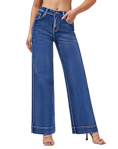 roswear Women's Wide Leg Jeans Casual High Waisted Stretchy Baggy