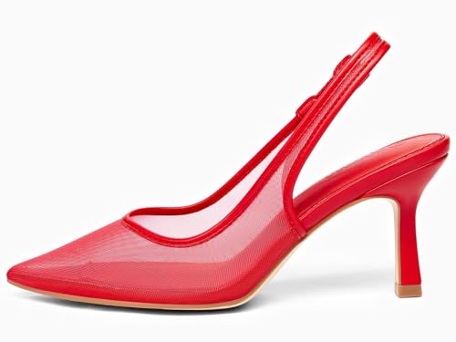 Image of Coutgo Womens Mesh Slingback Kitten Heels Pointed Toe Low Heel Pumps Sexy Dress Shoes