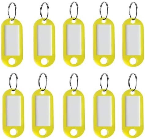 10 Pcs Plastic Key Tags with Split Ring Label Window, Keychain ID Name Tags, Keychains with Tag for Hotel, Office, School, Luggage, Pets Identification