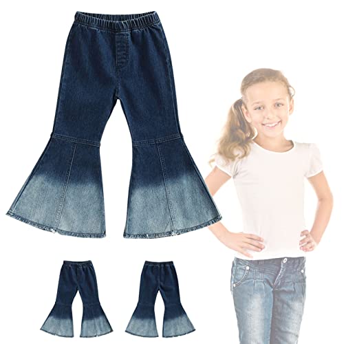 Girls' Flare Jeans Love Heart Embroidery Elastic Waist Flared Denim Pants Y2K Graphic Cute Bell-Bottoms with Pockets2
