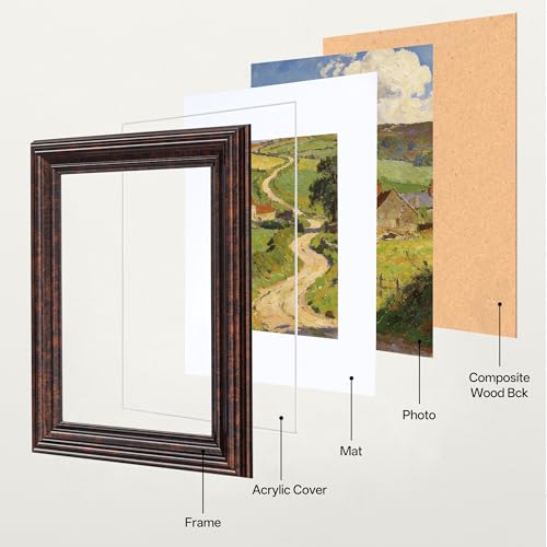 Image of eletecpro 5x7 Brown Picture Frames Set of 4, Vintage Photo Frames with Clear Acrylic Cover, Gallery Wall Art Display 4x6 Photo with Mat or 5x7 without Mat for Tabletop and Wall Mount, Home Decor