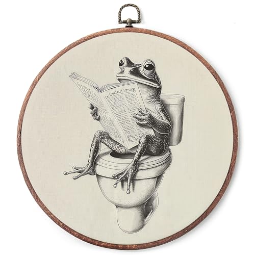 RWWNONW Vintage Reading Frog Round Wall Art Hanging Decor