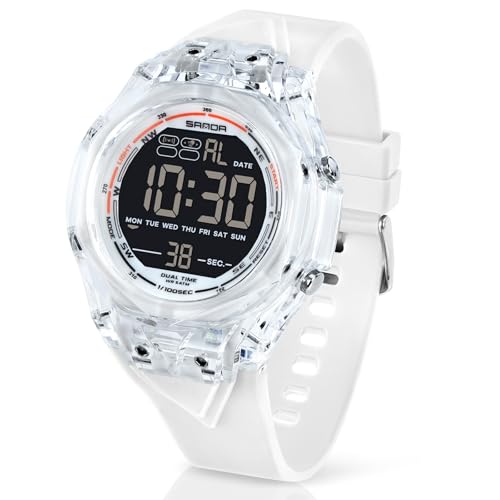 Uhren Herrenuhr für Herren Digitale Sportuhr Militärisch Wasserdicht Uhren mit Alarm/Countdown/Stoppuhr/12&24H/Dualzeit/Licht/Stundensignal/Militärische Multifunktionsarmbanduhr (Weiß Schwarz)
