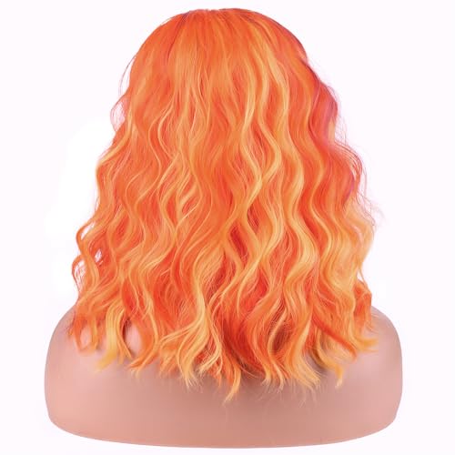 Image of BERON Orange Pink and Purple Short Wave Wig for Women Girls Colored Body Heat Resistant Synthetic Wig for Cosplay Costume Party or Daily