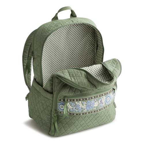 Image of Vera Bradley Women's Premium Cotton Large Bancroft Backpack - 15 inch Laptop & Trolley Sleeves - Vineyard Green Chambray, 28L
