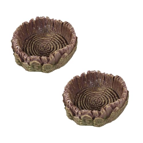 爬虫類 水入れ 餌入れ ?2個入 樹脂製 切り株デザイン エサ皿 水飲み皿 食べ物と水皿 給餌板 爬虫類専用 ひっくり返しにくい 使い易い 飼育ケース内装 小型ペット用