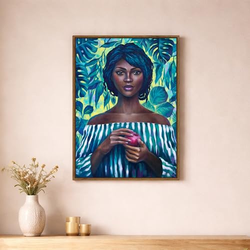 Image of Botanical Woman Portrait Framed Canvas Painting For Living Room | Tropical Modern Boho Female Wall Art For Livingroom Wall Decor, Home Decor, Bedroom, Hallway's, Office, Hotel - 43x58 cm