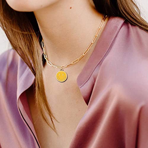 Godyce Smile Pendant Necklace For Women Girls Smiley Face Chain Necklace Paperclip Necklace Cute Round Pendant Necklace Preppy Jewelry thumb #4