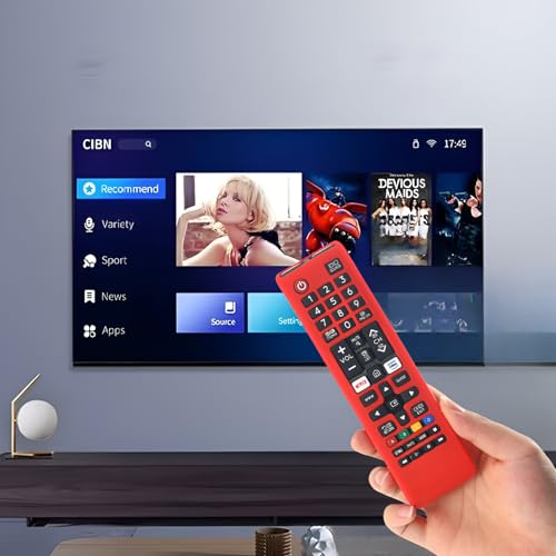 Image of RAYA Silicone Remote Cover Compatible with Samsung Smart TV Remote BN59-01315 / Foxsky TV /X Electron TV Remote Protective Case with Lanyard (Red)