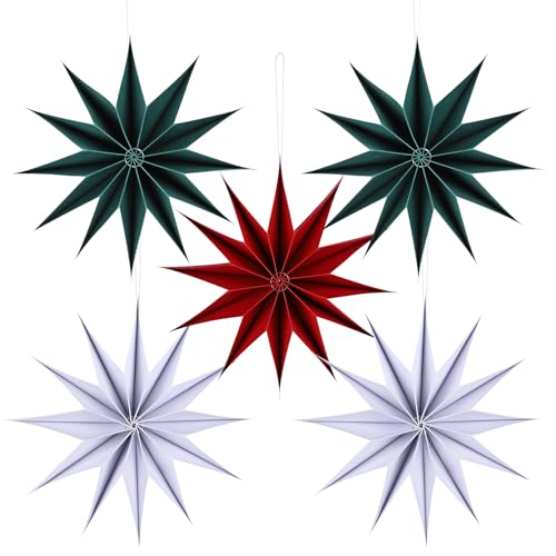 BestoFun 5 Stück Papiersterne Weihnachten Dunkelgrün 30cm Rot 12...