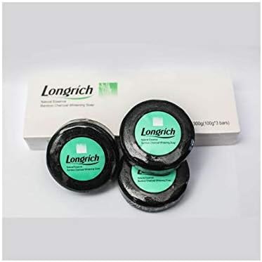 Longrich Bamboo Charcoal Soap, Black Soap,Brightening Soap for Fighting Pimples, Acne, 3 Bars