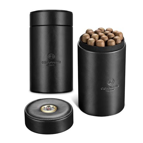 Tube portable avec hygromètre CIGARLOONG en cuir noir pour fumer en déplacement