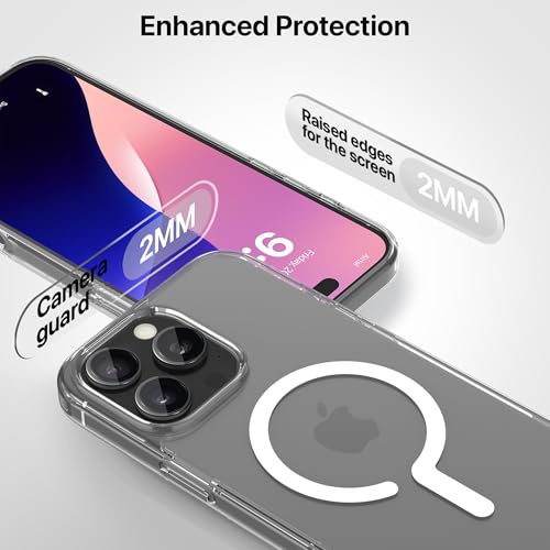 Image of eller sante Magpro-Q Back Cover Case for iPhone 16 Pro Max Scratch Resistant Camera Protector TPU Shockproof 10ft Drop Protection Support Mag-Safe Wireless Charging- Clear